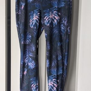 Floral Print Leggings - Blue and Pink